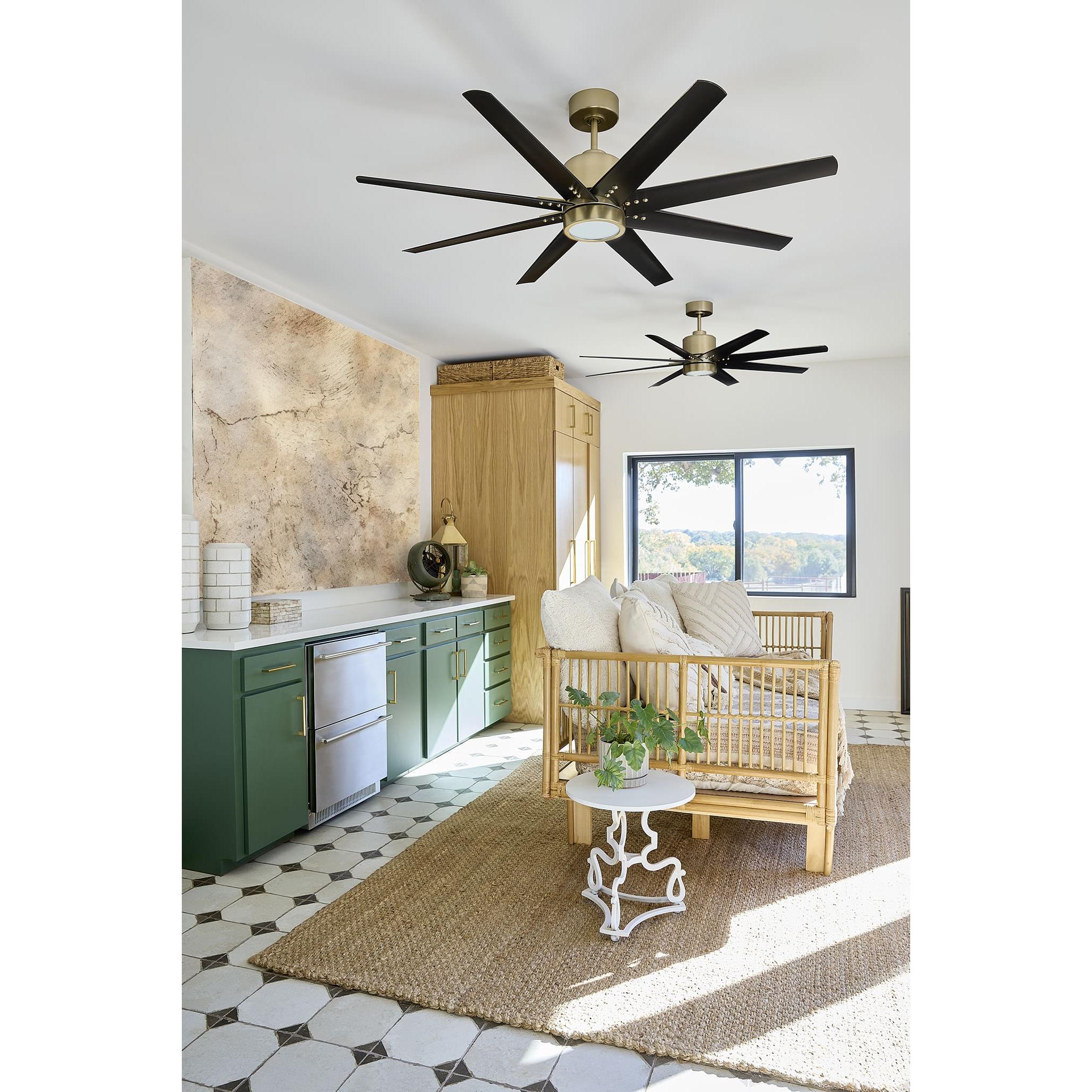 Oxygen by Quorum FLEET 3-112-40 Ceiling Fan with Remote 56 inch, 8 Blade - Aged Brass, Black