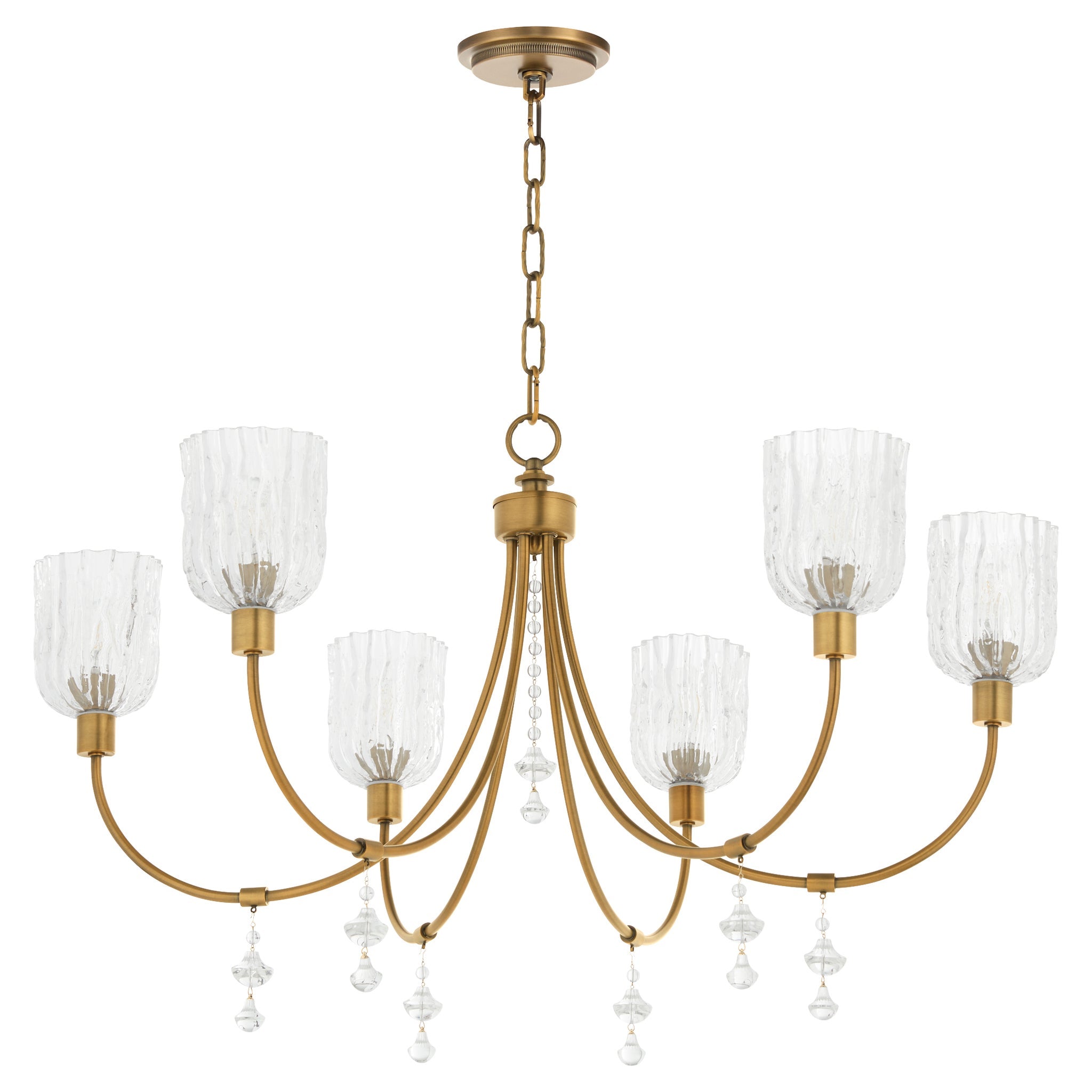 Quorum Meriam 693-6-47 Chandelier, UL Damp Rated, Brushed Brass