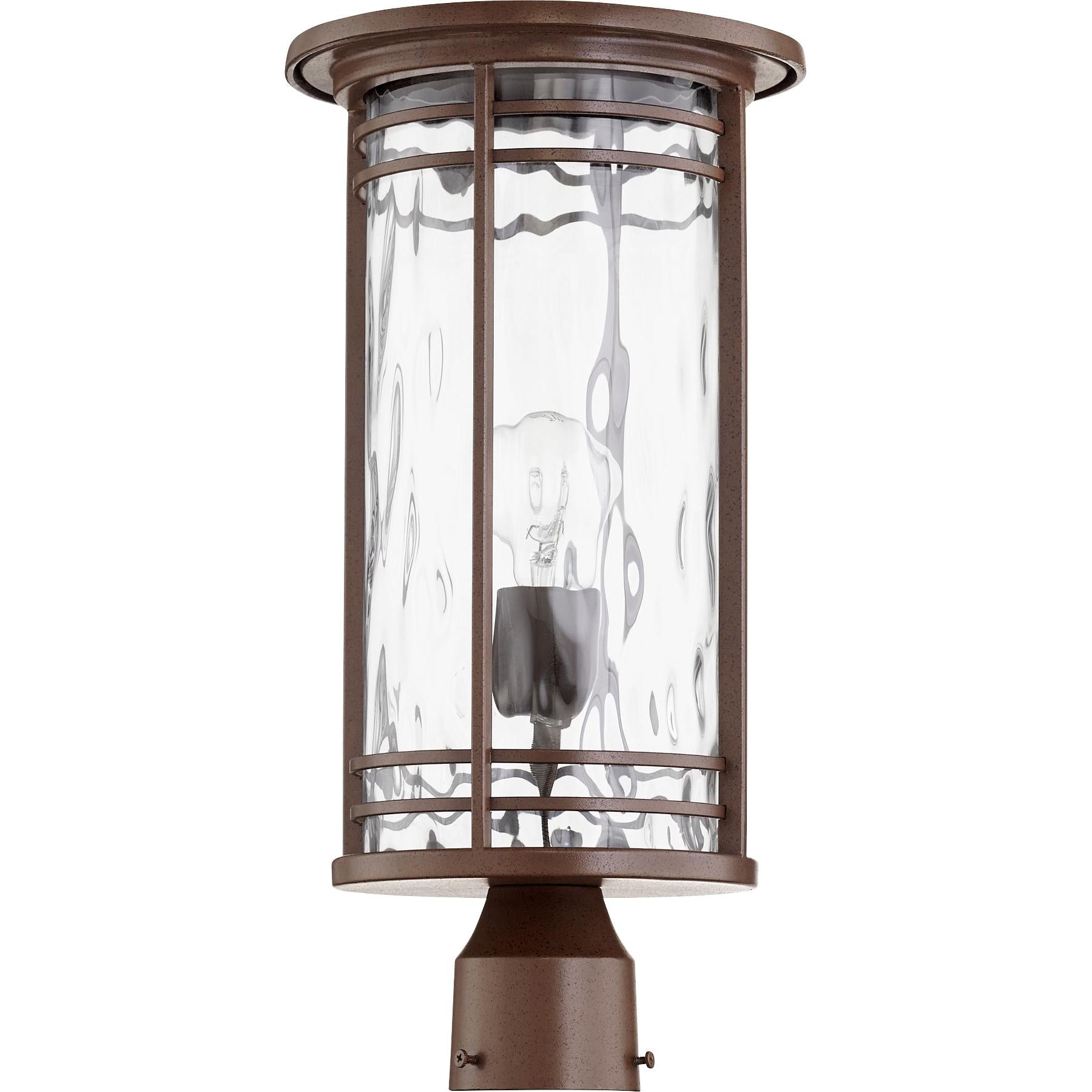Quorum Larson 7918-9-186 Post - Oiled Bronze W/ Clear Hammered Glass