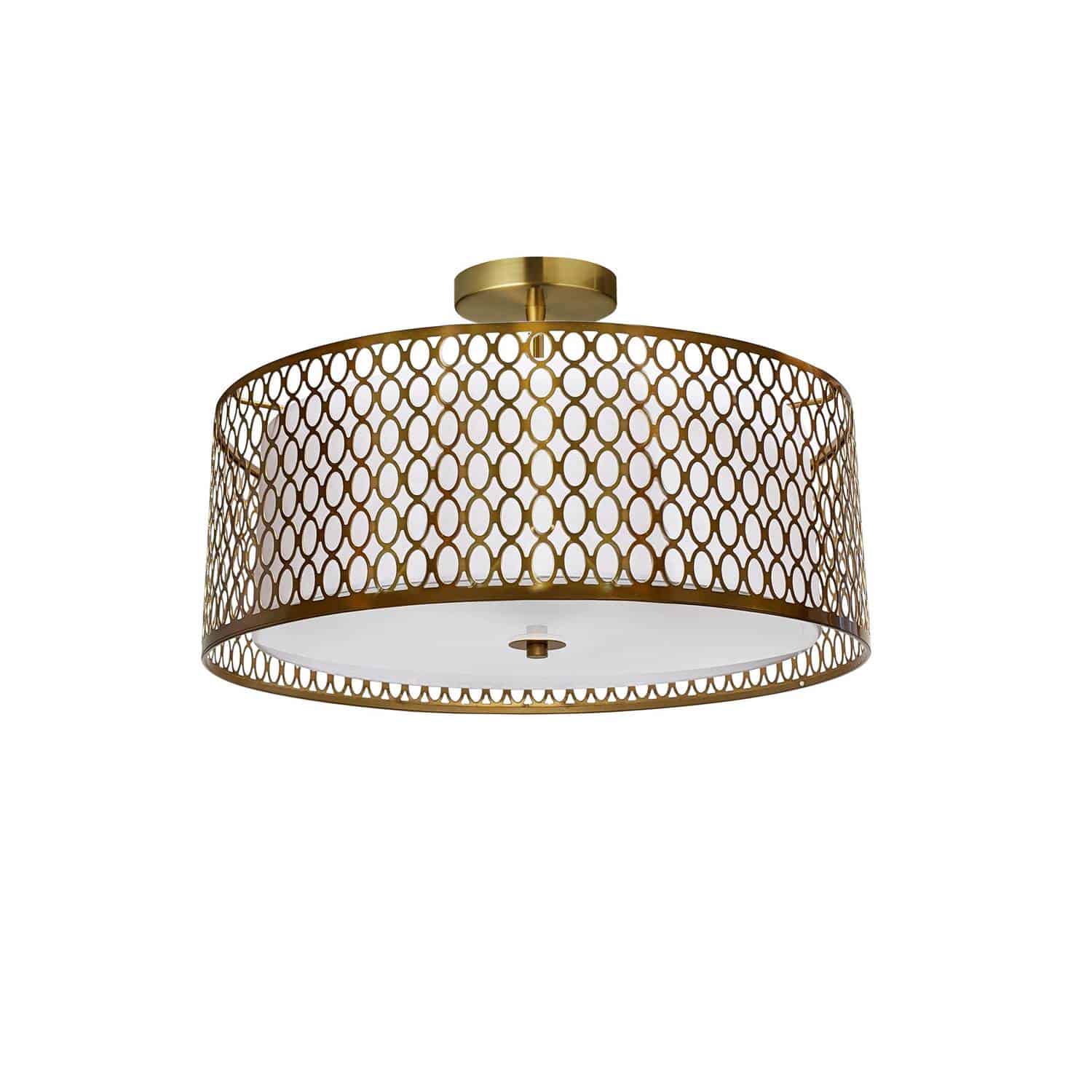 Dainolite Kordan - 1015-16FH-AGB-WH - Ceiling Semi-Flush Mount Light Fixture - Aged Brass