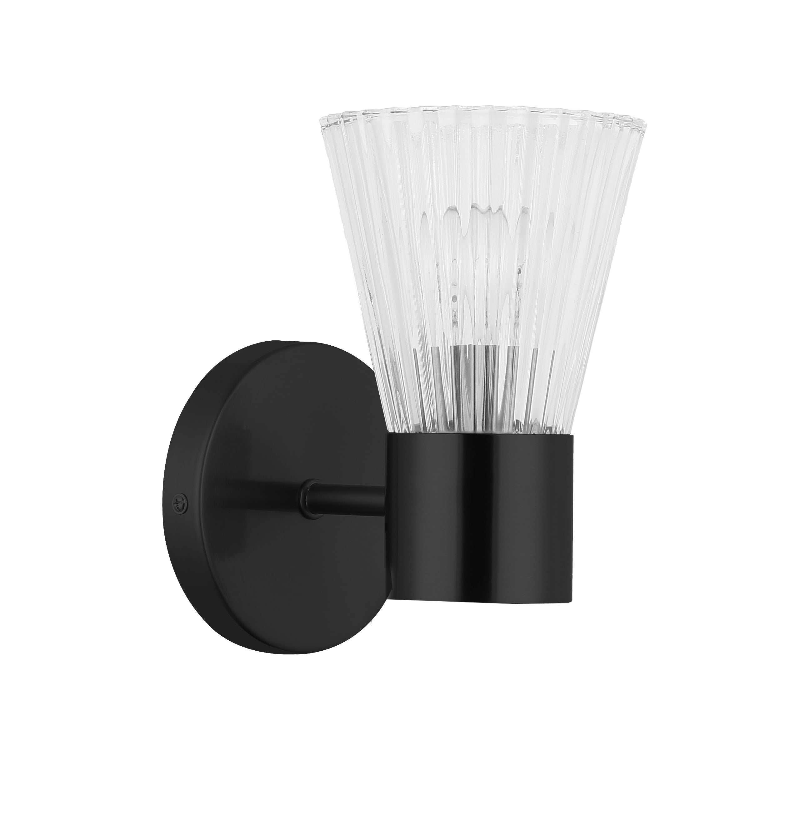 Dainolite VIE-91W-MB 1 Light Incandecent Wall Satin Chrome Matte Black with Clear Ribbed Glass