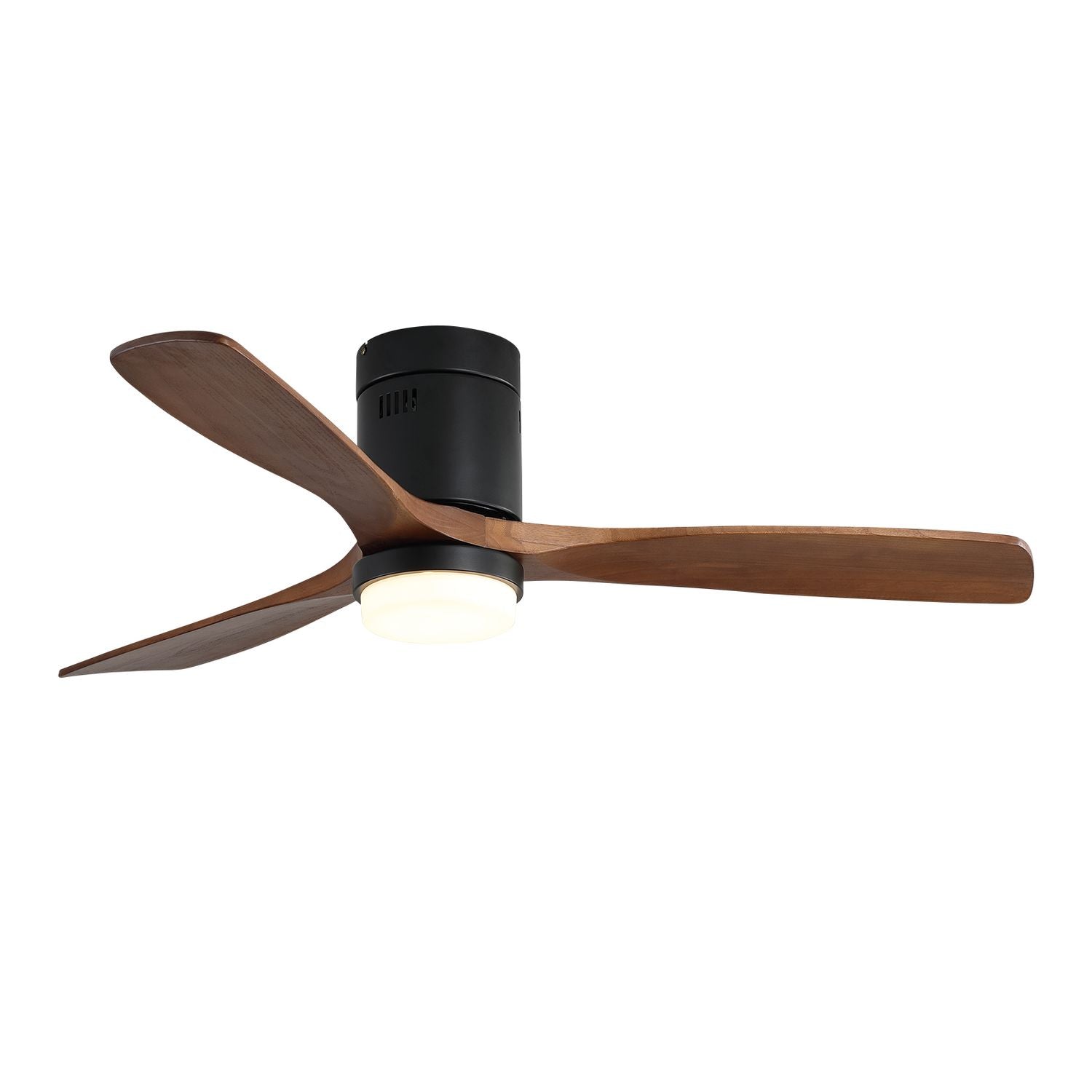 Builder Fans Co. 52 Inch Flush Mount Ceiling Fan with LED Light and Remote - Matte Black, Walnut Blades