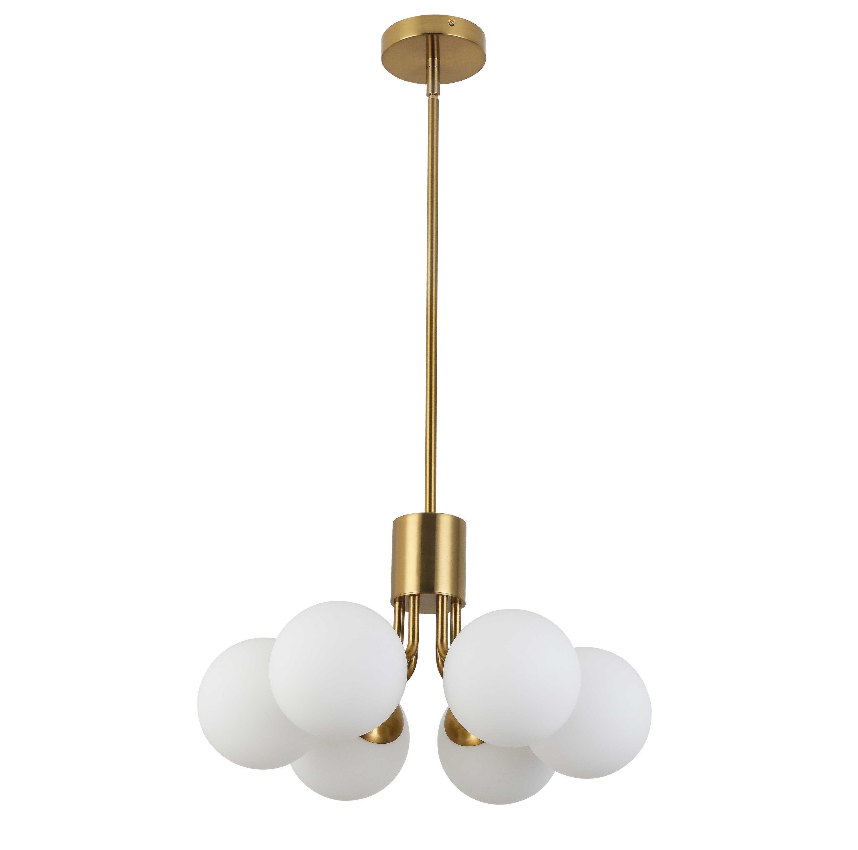 Dainolite Amanda - AMA-186P-AGB - 6 Light Pendant Aged Brass with White Opal Glass - Aged Brass