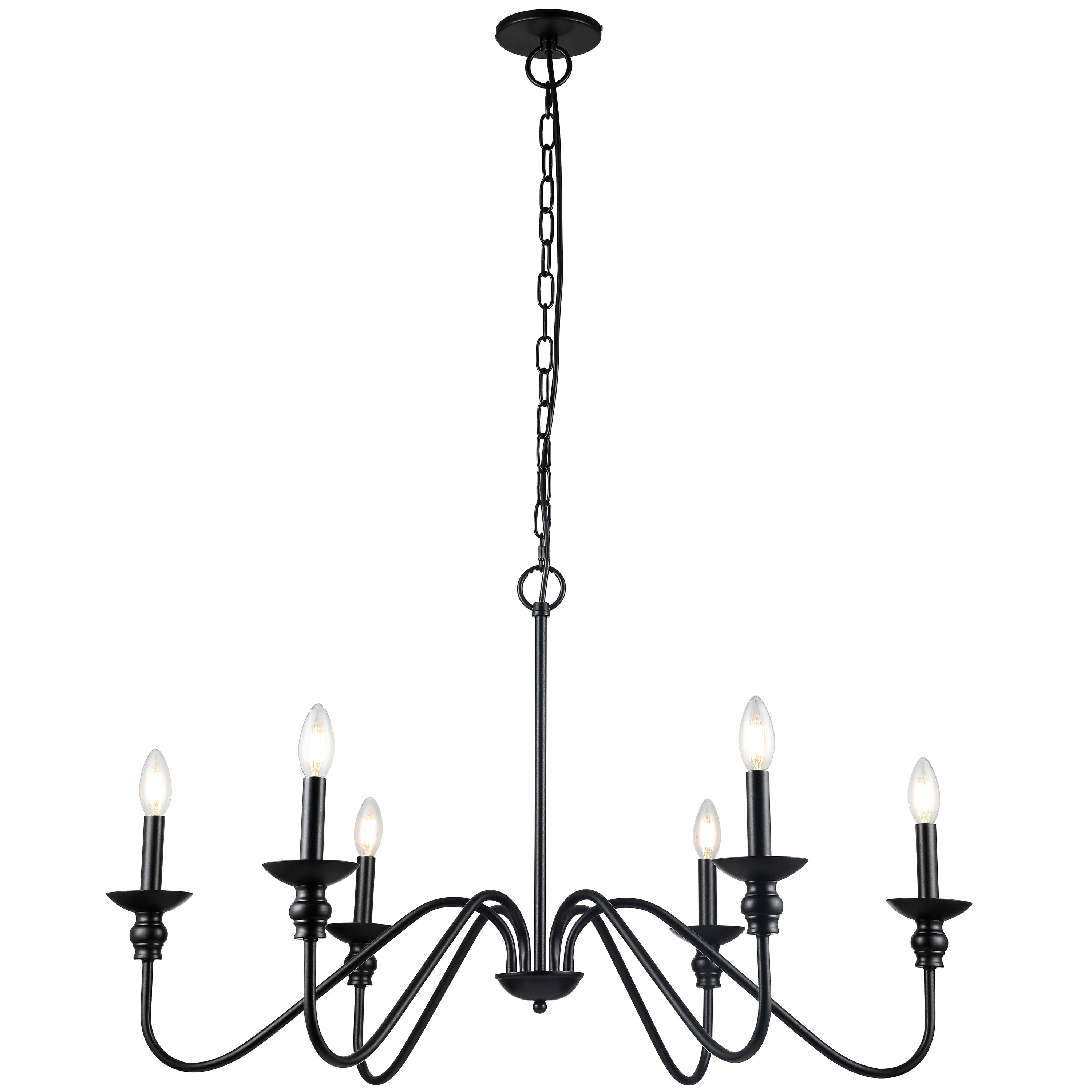 Dainolite Clara - CLA-366C-MB - 6 Light Chandelier Fixture, Matte Black - Black