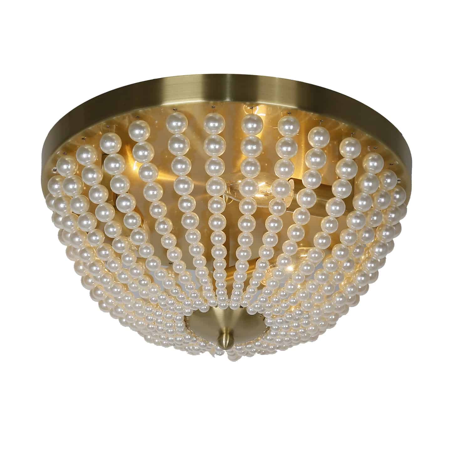 Dainolite Dawson - DAW-143FH-AGB-WH - 3 Light Flush Mount Aged Brass Finish with Pearls - White