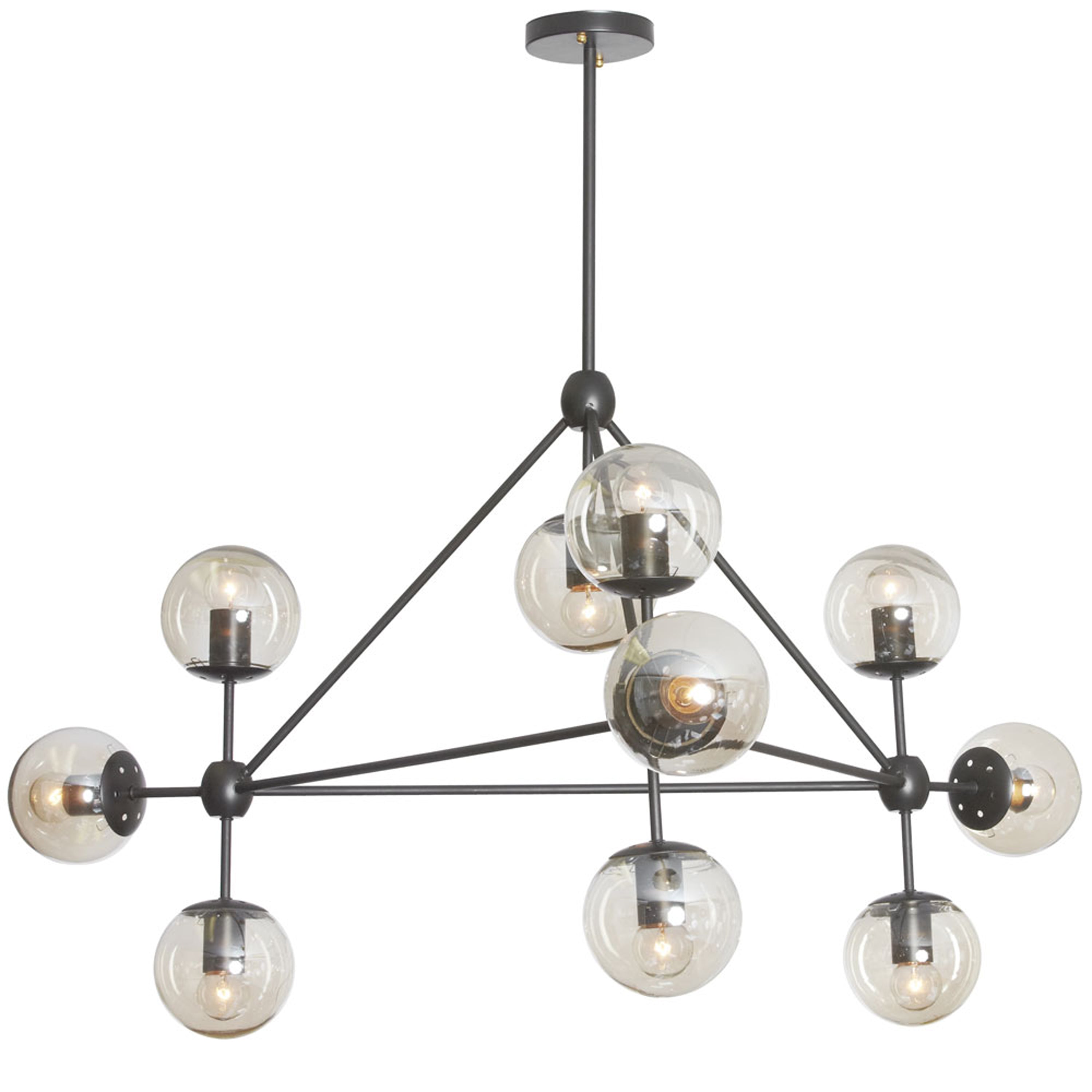 Dainolite Domi - DMI-4410C-BK - 10 Light Triangular Chandelier Fixture, Matte Black Finish, Cognac Glass - Black