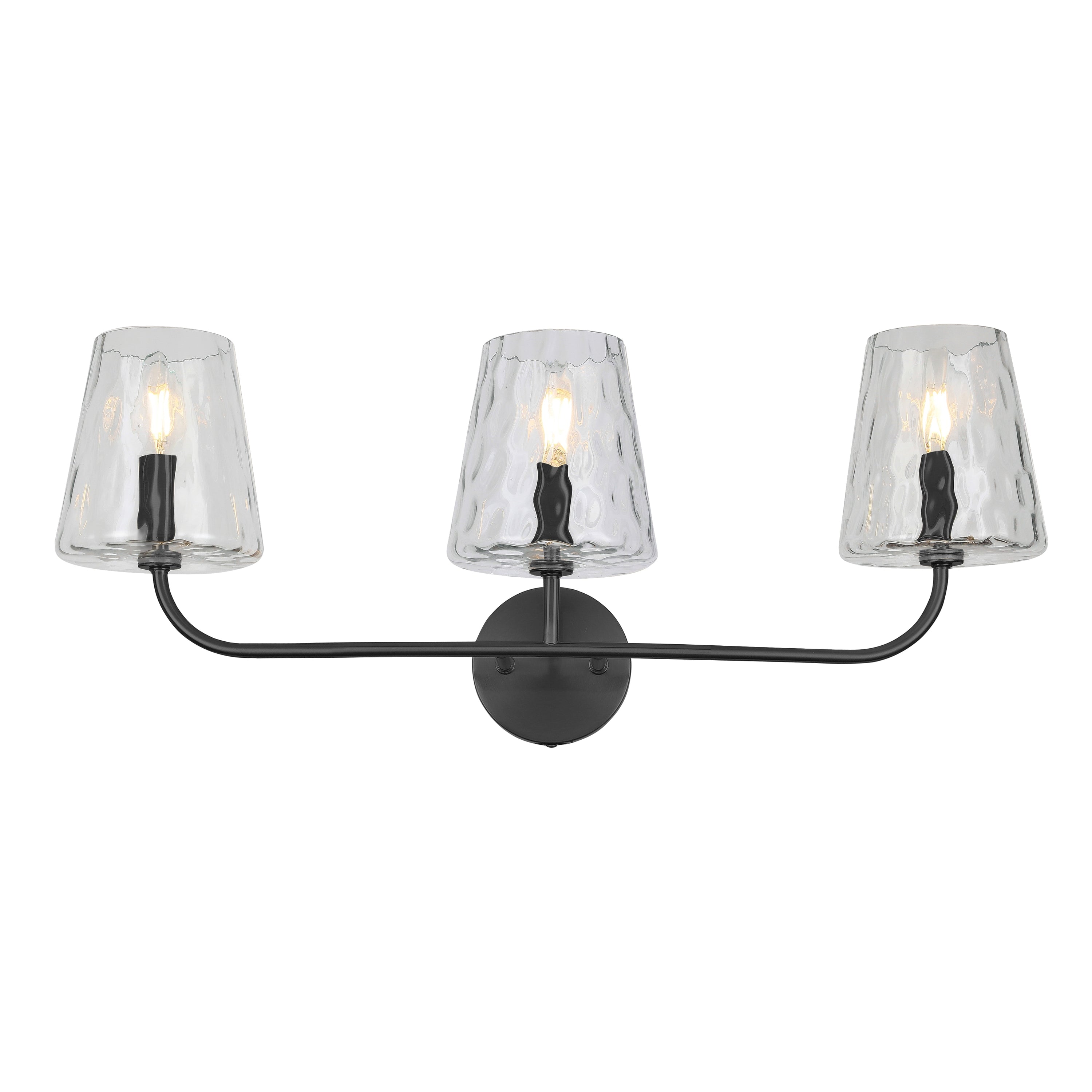 Dainolite Eleanor - ELN-213W-MB-CLR - 3 Light Vanity Fixture Matte Black with Clear Hammered Glass - Matte Black