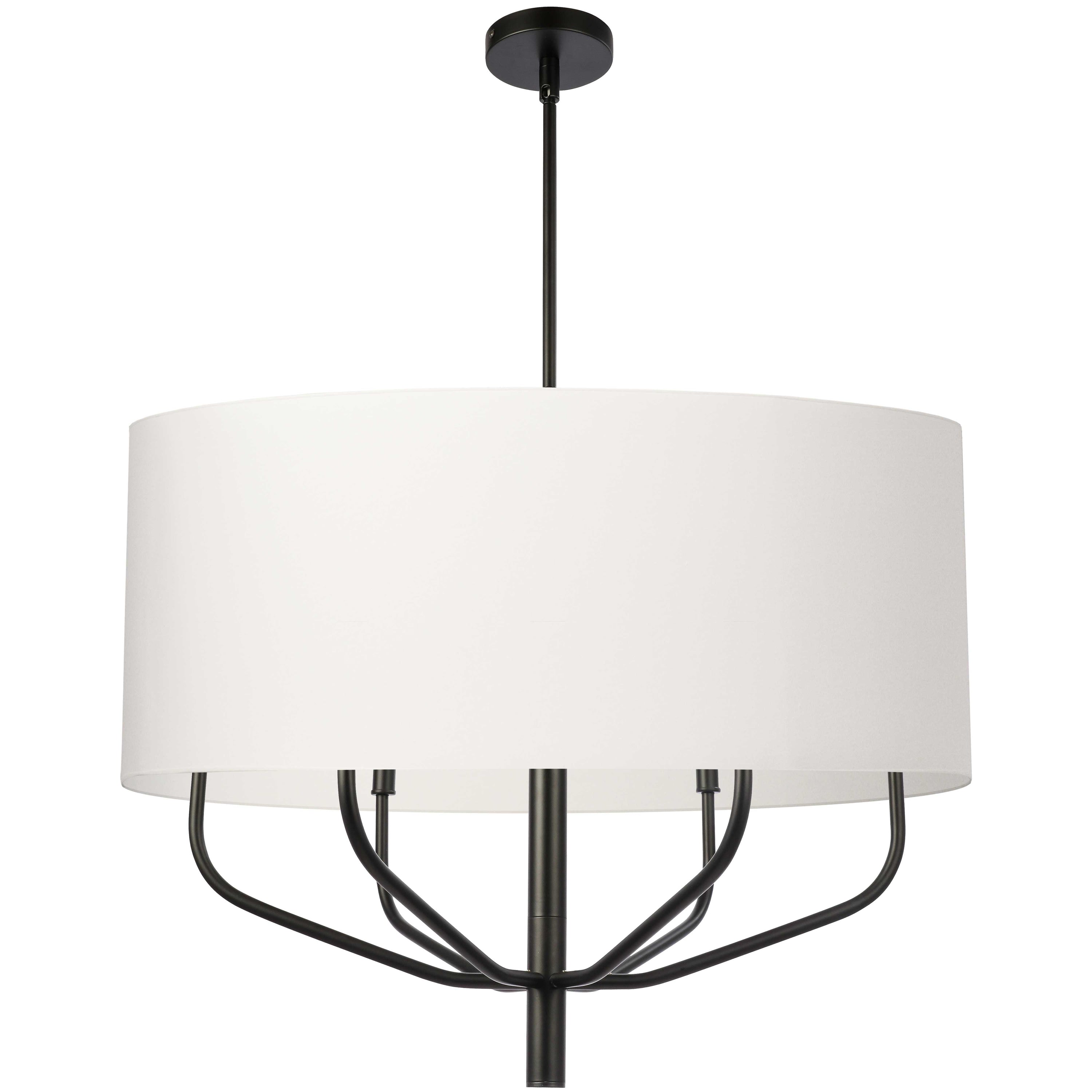 Dainolite Eleanor - ELN-306C-MB-790 - 6 Light Pendant, Matte Black w/ White Fabric Shade - White