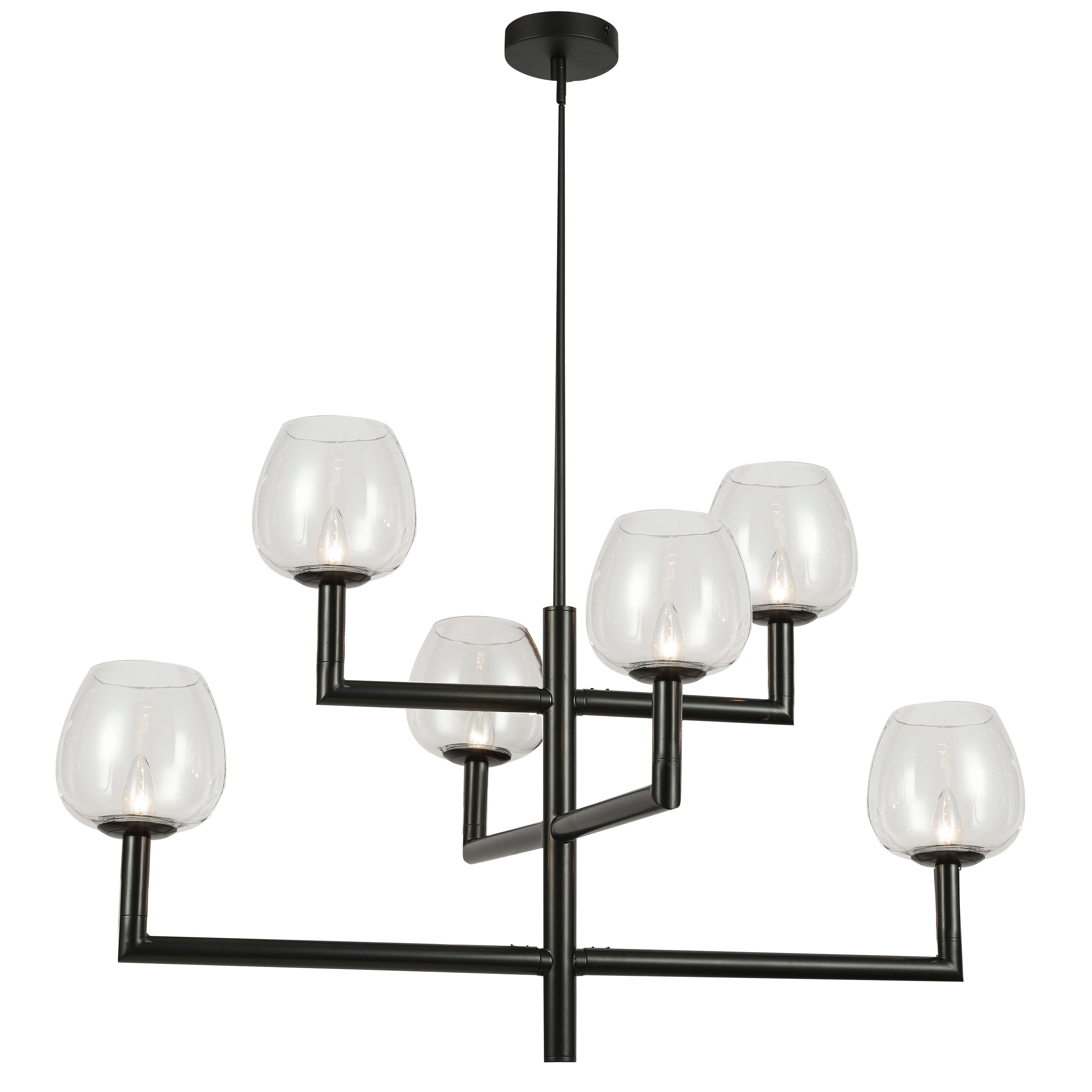 Dainolite Nora - NOR-326C-MB-CLR - 6 Light Matte Black Chandelier Fixture w/ Clear Glass - Black