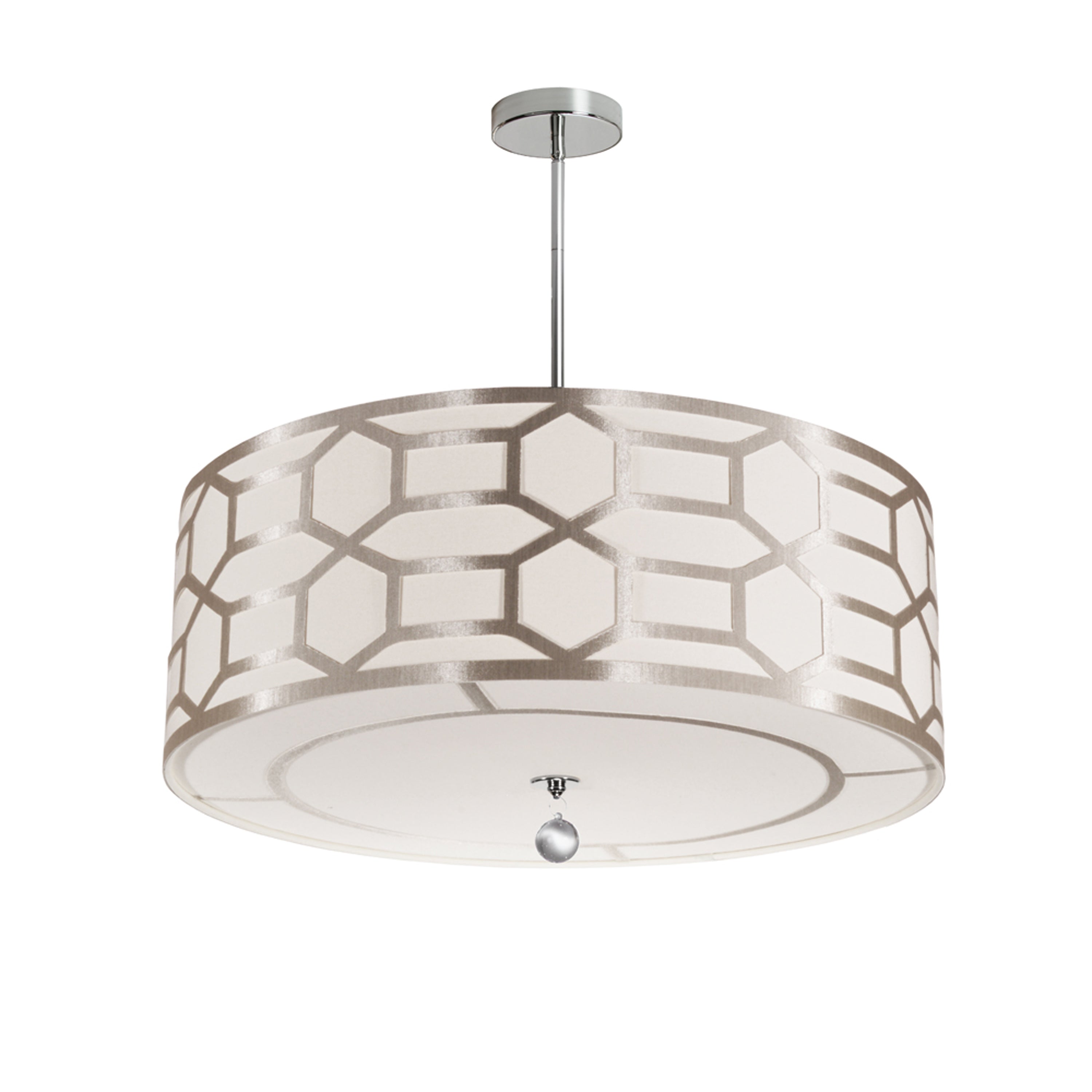 Dainolite Pembroke - PEM-244P-PC-WG - 4 Light Pendant Drum Shade with Geometric Laminated Trim, Winter Gold ( Pebble & Cream ) - Gold