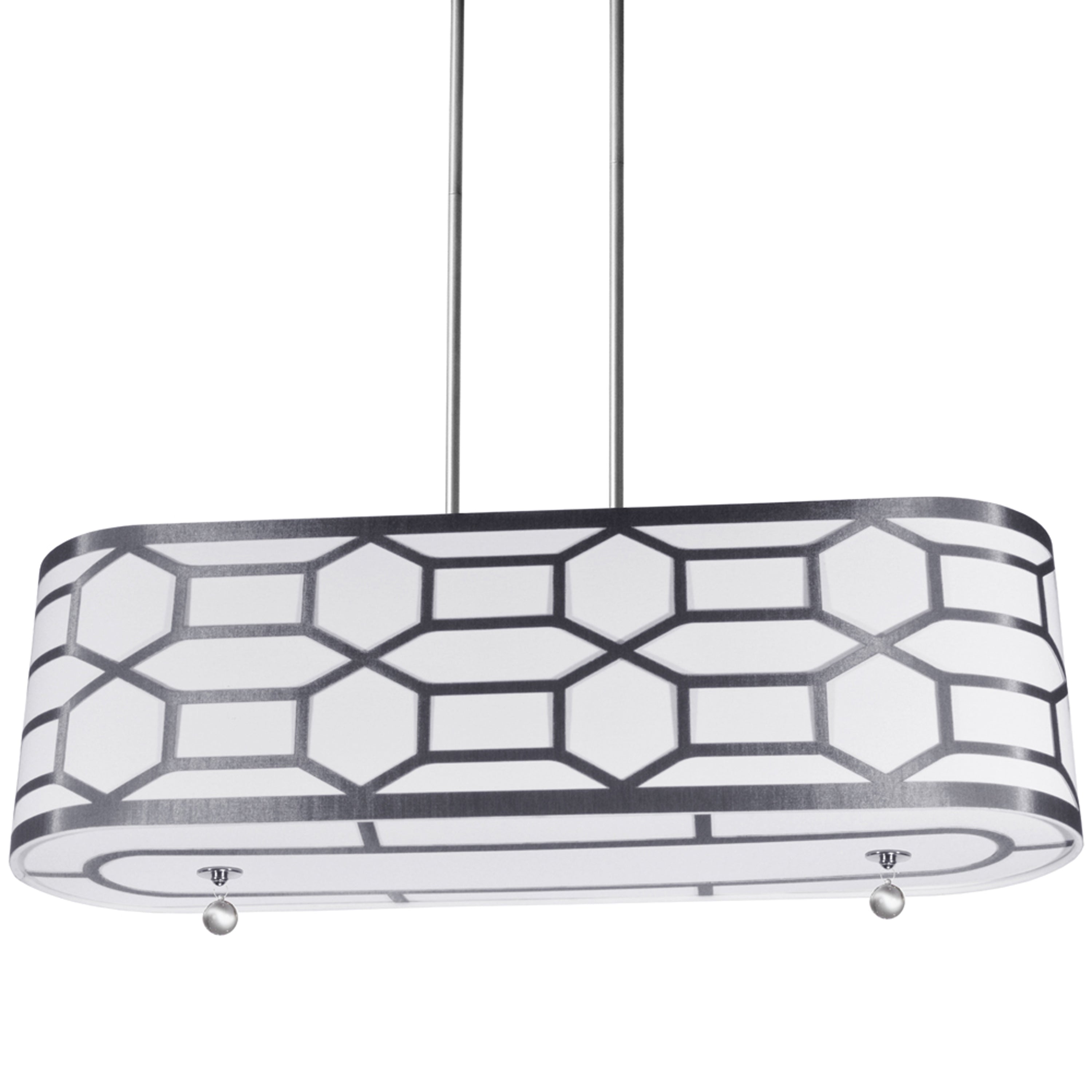 Dainolite Pembroke - PEM-344HP-PC-SV - 4 Light Horizontal Pendant with Geometric Laminated Trim Silver, ( Platinum Steel & White Linen ) - Silver