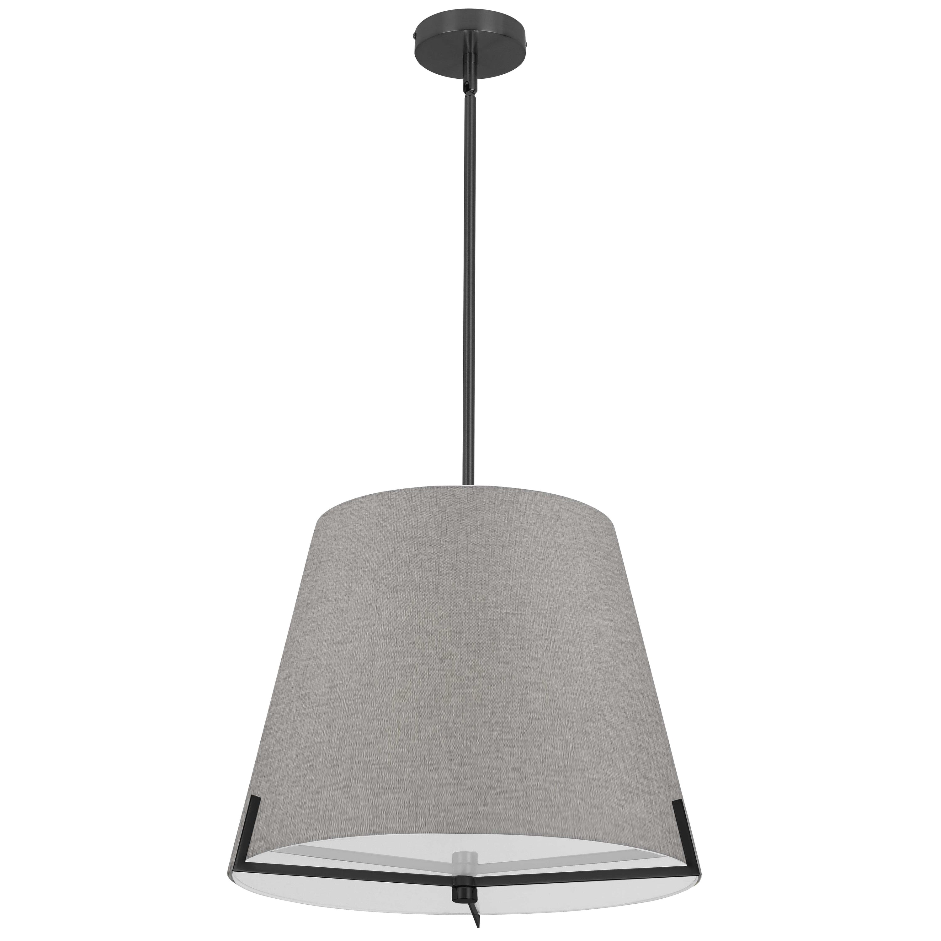 Dainolite Preston - PST-184P-MB-GRY - 4 Light Pendant Matte Black with Grey Fabric shade - Grey