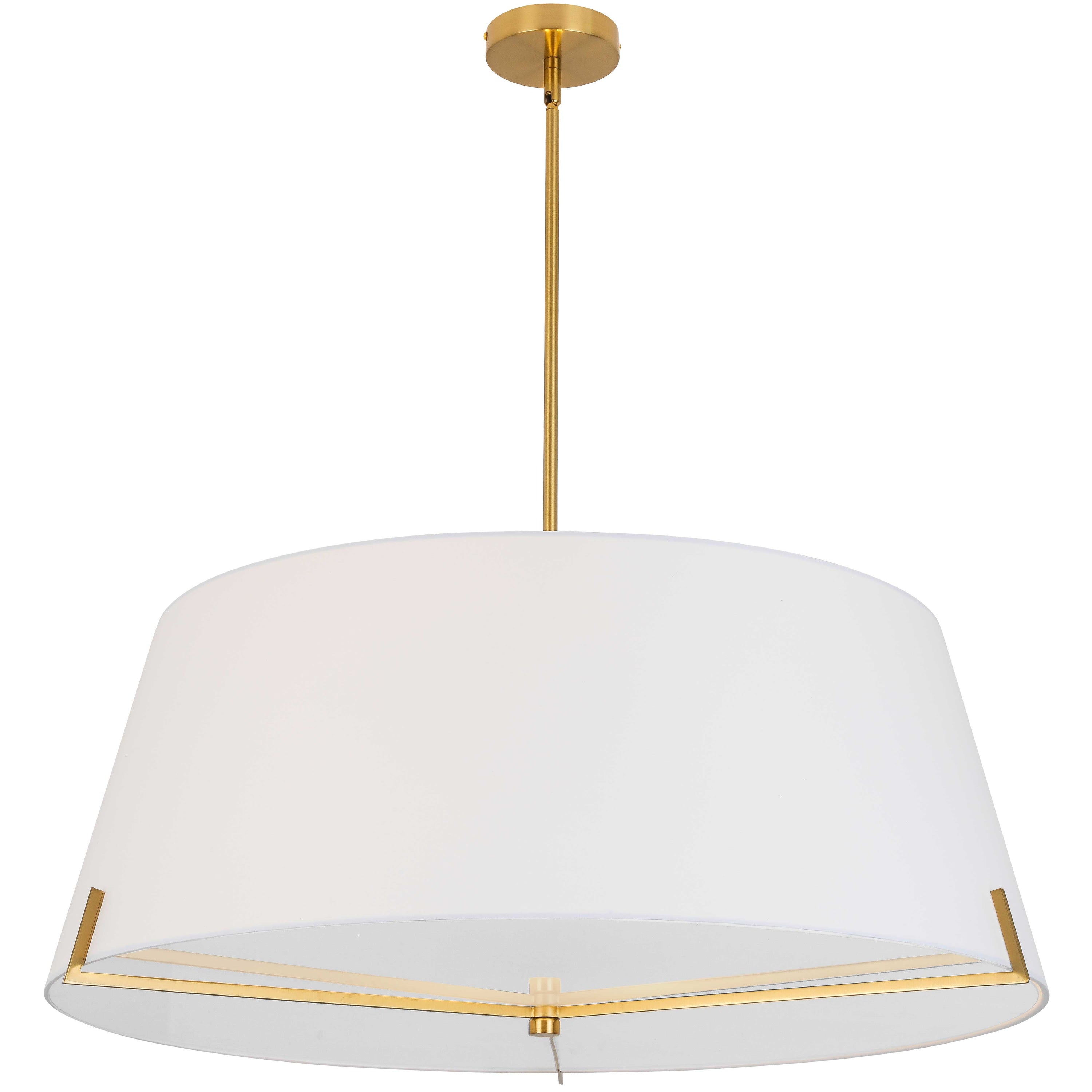 Dainolite Preston - PST-324P-AGB-WH - 4 Light Pendant Aged Brass with White Fabric shade - White