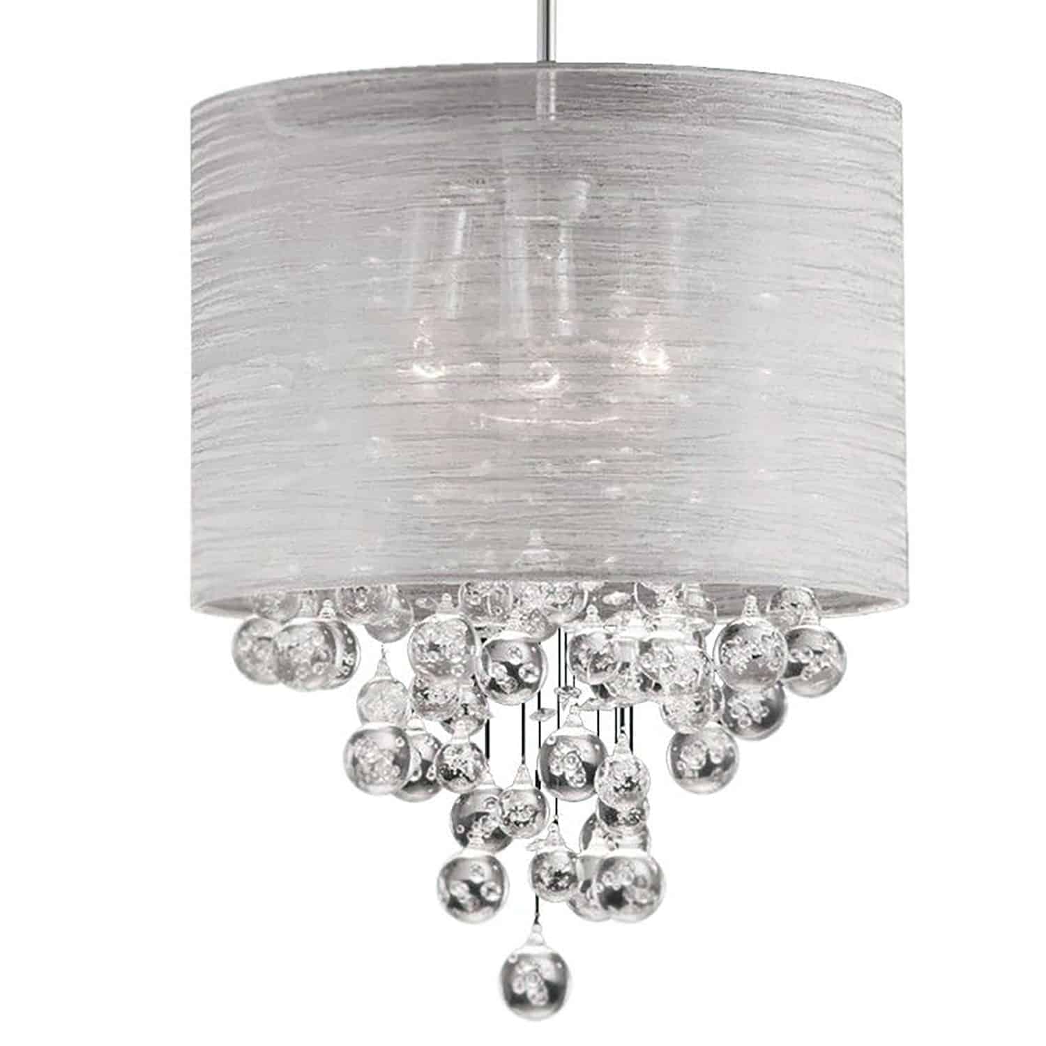 Dainolite Tahnee - TAH-153P-PC - 3 Light Crystal Pendant Polished Chrome Finish with Silver Organza Shade - Polished Chrome