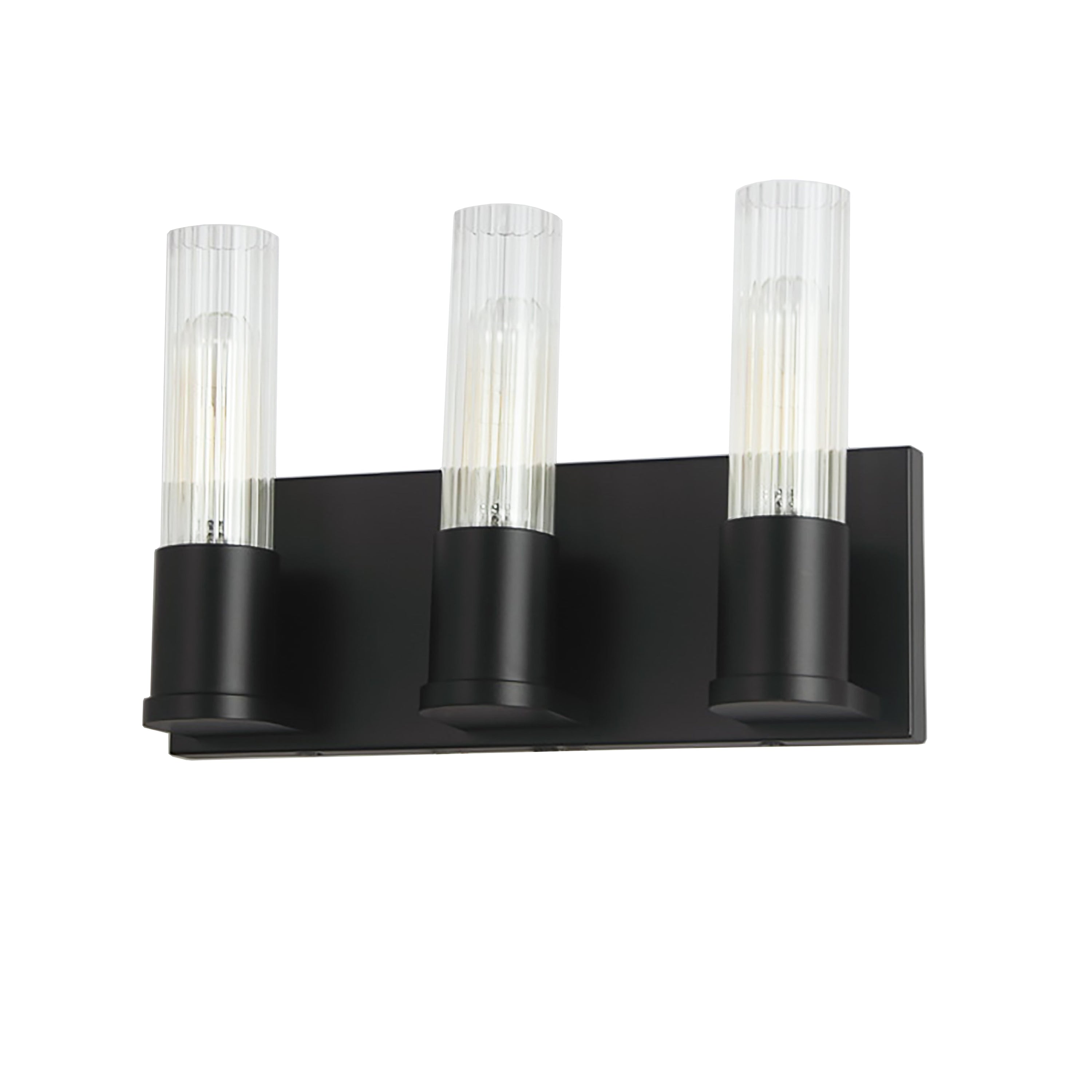 Dainolite Tube - TBE-123W-MB - 3 Light Vanity Fixture, Matte Black w/ Clear Fluted Glass - Matte Black