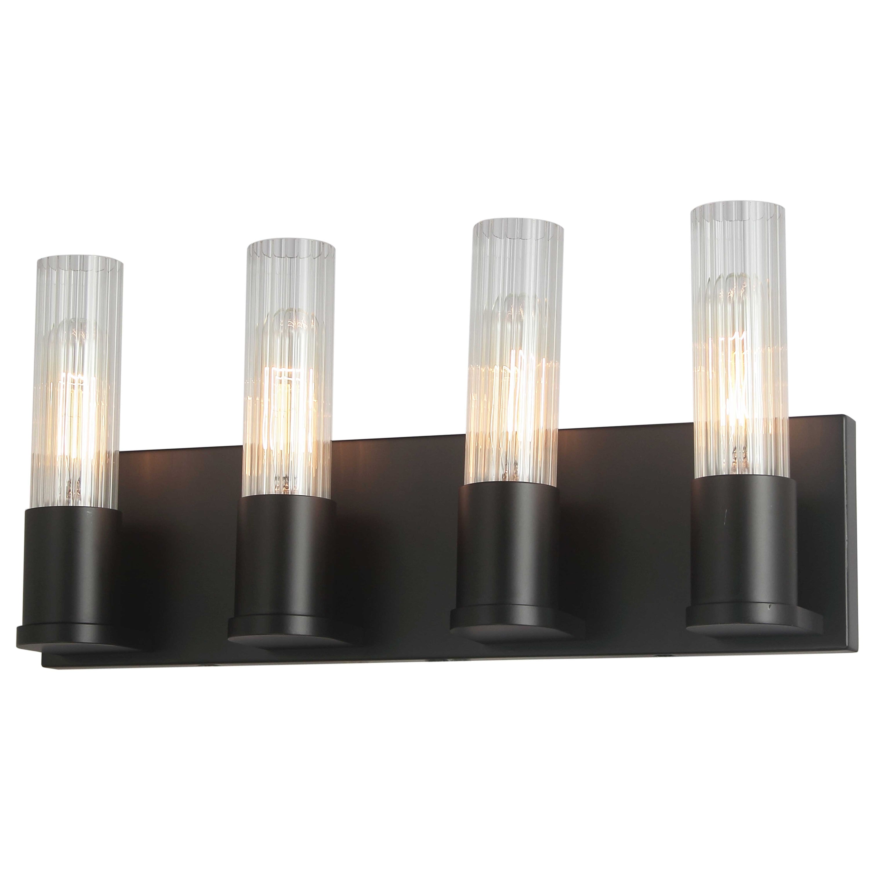 Dainolite Tube - TBE-174W-MB - 4 Light Vanity Fixture, Matte Black w/ Clear Fluted Glass - Matte Black