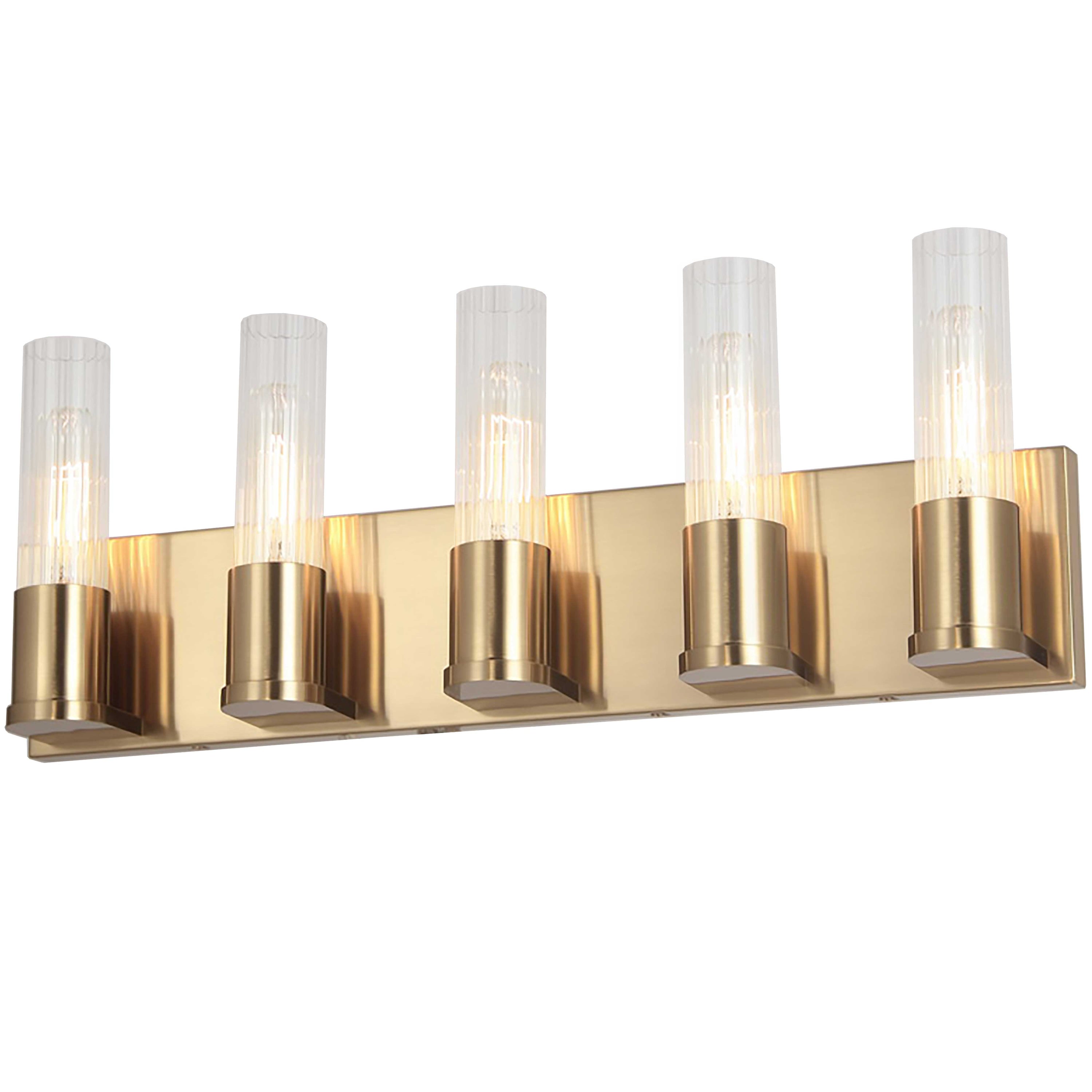 Dainolite Tube - TBE-225W-AGB - 5 Light Vanity Fixture, Aged Brass w/ Clear Fluted Glass - Aged Brass