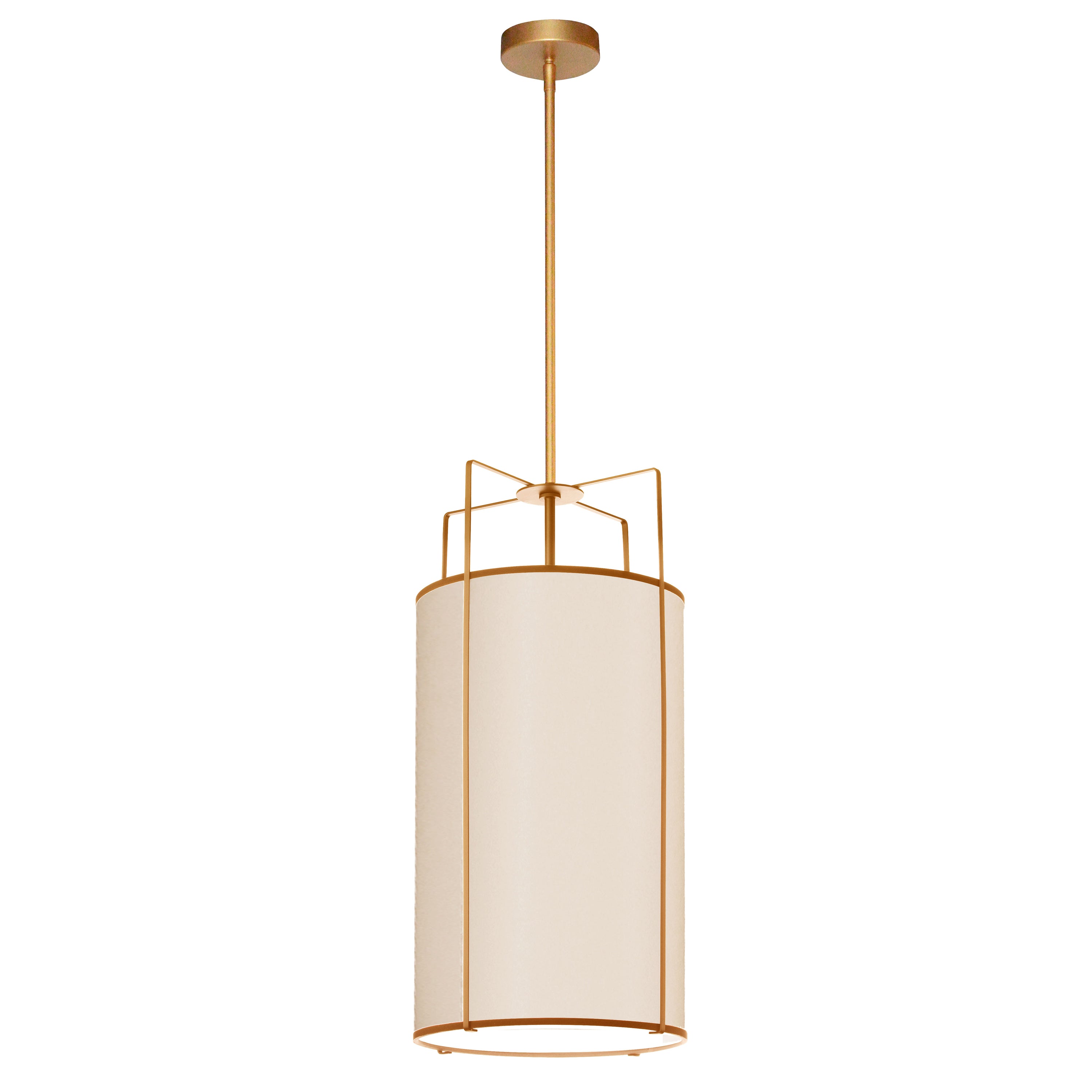 Dainolite Trapezoid - TRA-124P-GLD-CRM - 4 Light Pendant Gold/Cream Drum Shade w/ White Fabric Diffuser - Cream