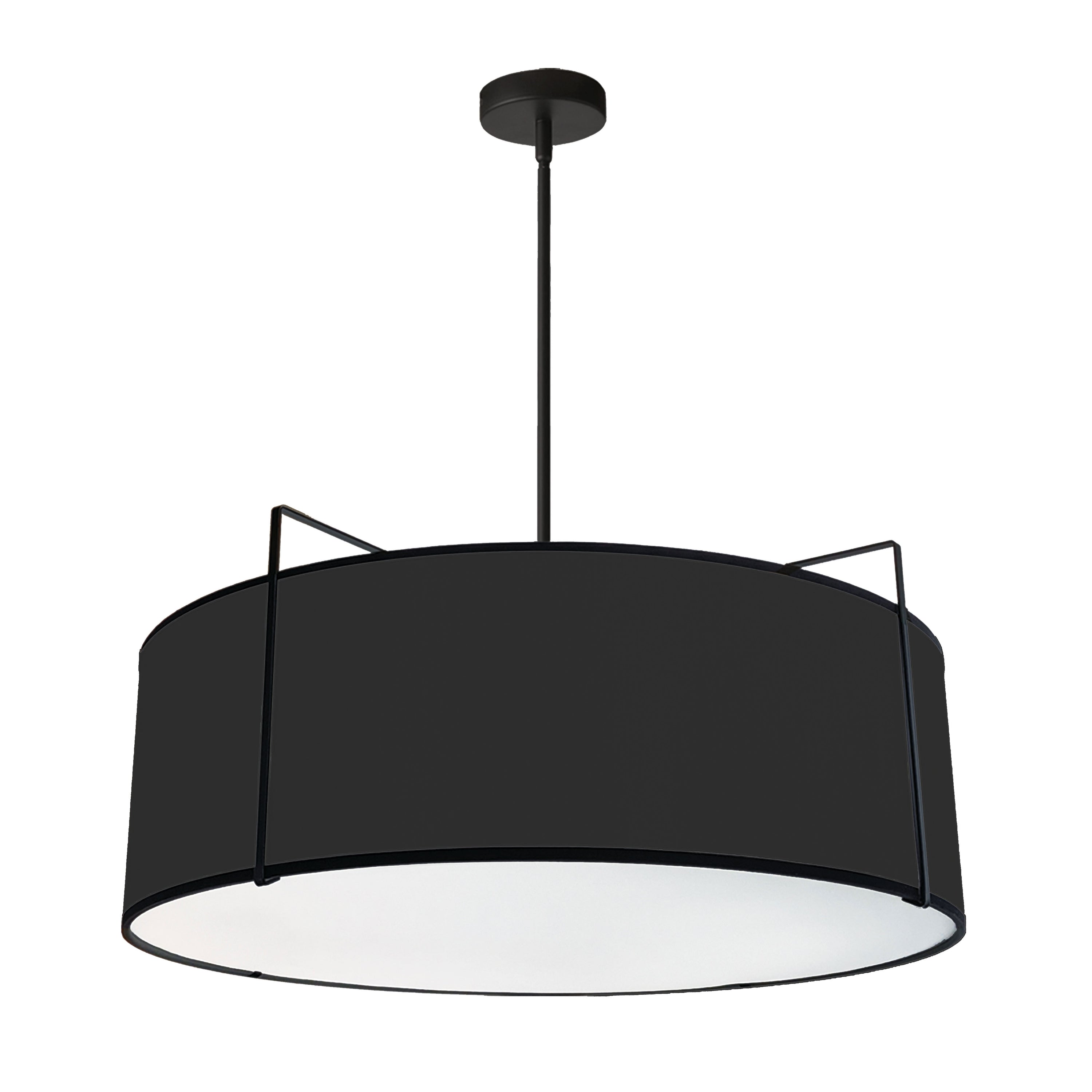 Dainolite Trapezoid - TRA-244P-BK - 4 Light Drum Pendant Black Shade w/ White Fabric Diffuser - Black