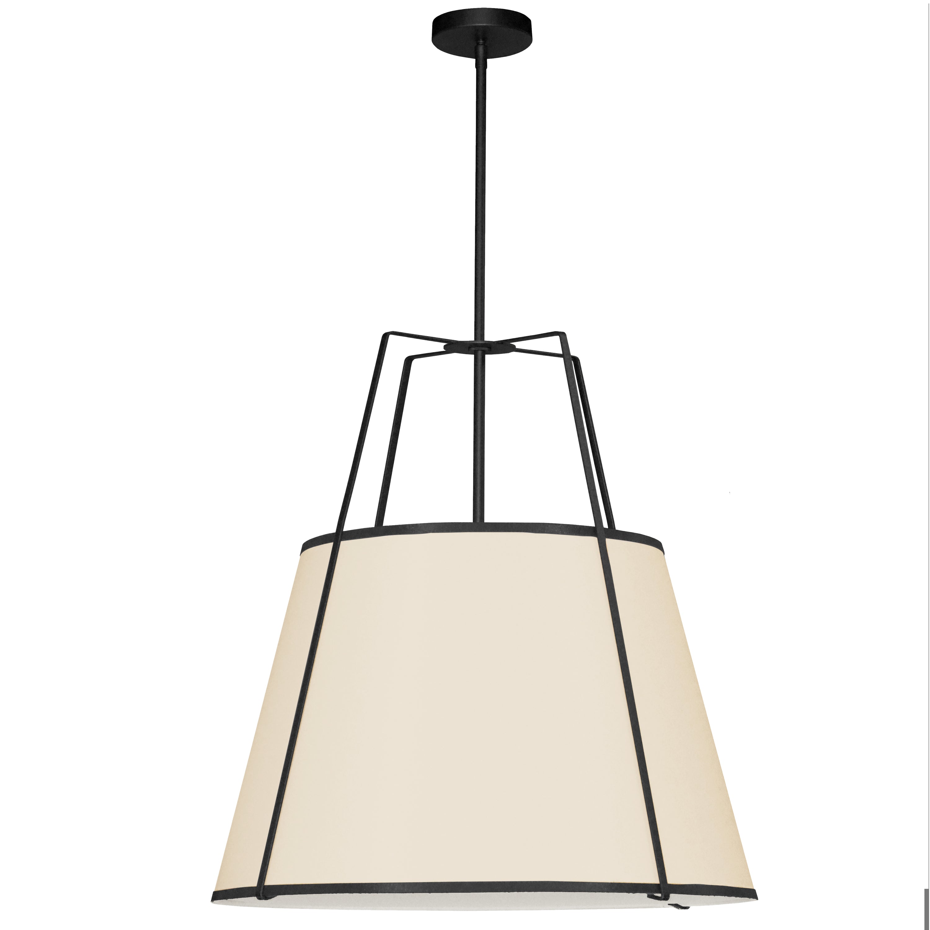 Dainolite Trapezoid - TRA-3P-BK-CRM - 3 Light Trapezoid Pendant Black/Cream Drum Shade w/ White Fabric Diffuser - Cream