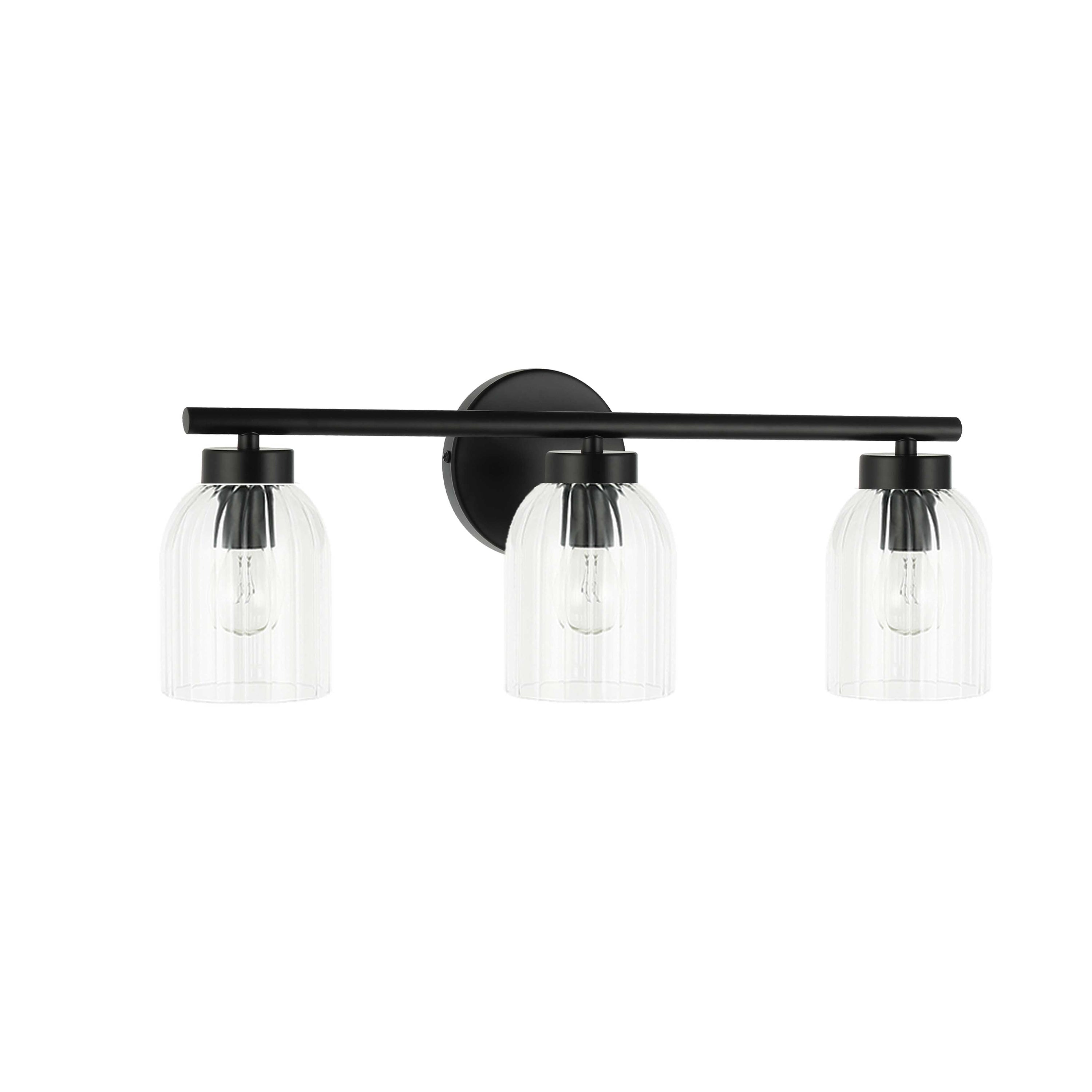 Dainolite Vienna - VIE-213W-MB - 3 Light Vienna Vanity Fixture Matte Black w/ Clear Ribbed Glass - Matte Black