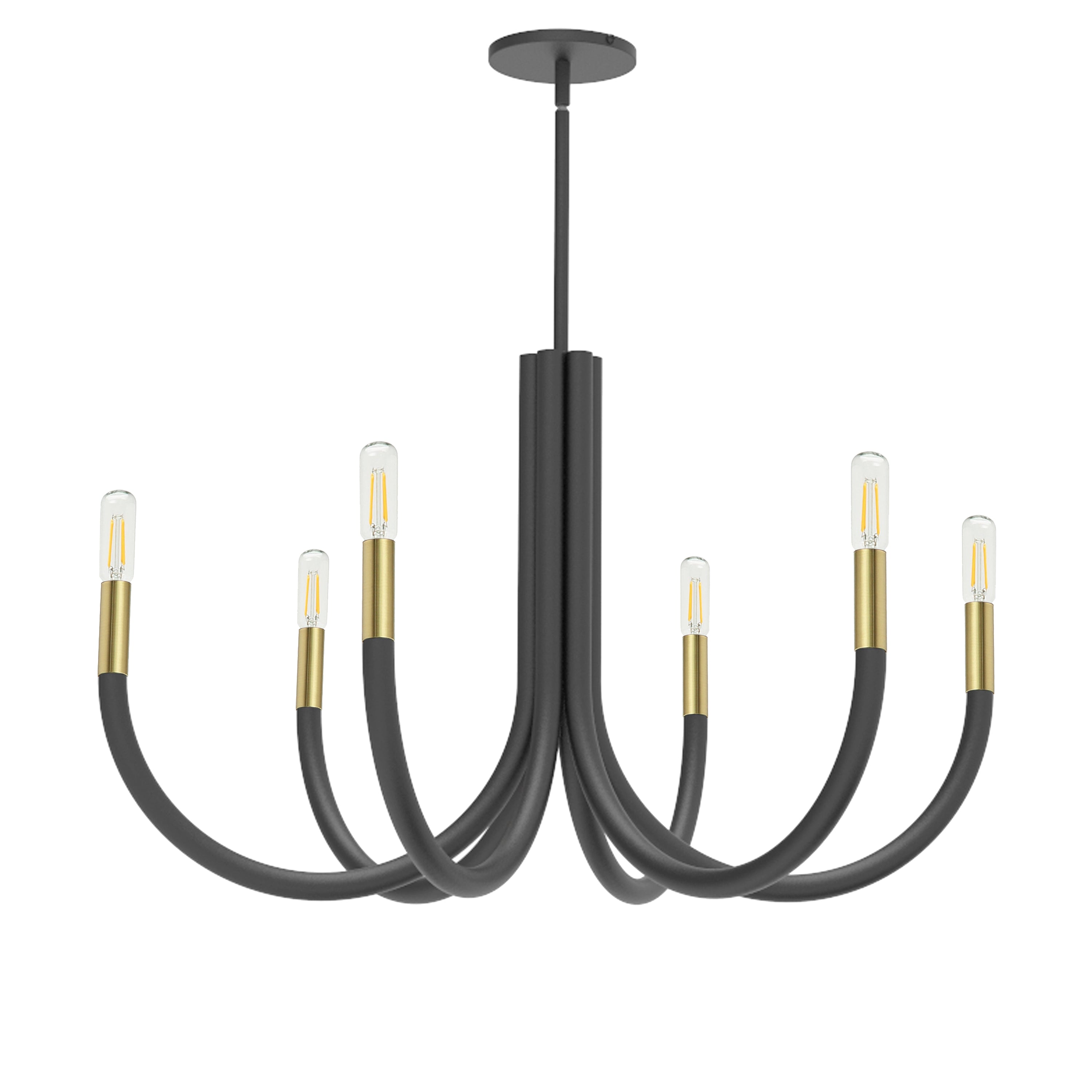 Dainolite Wand - WAN-286C-MB-AGB - 6 Light Chandelier Fixture, Matte Black and Aged Brass - Black